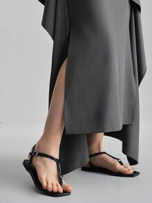 Ontre 2026春夏新款深灰色波浪褶裥半身裙，适合现代都市派对、返校季、都市简约休闲日常穿着、波西米亚风格、度假、节日等场合，春季女装半身裙 - 深灰色 - 查看 6