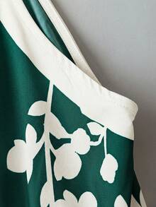 SHEIN Clasi 大码女式时尚优雅印花无袖阔腿连体裤 - 墨綠色 - 查看 3