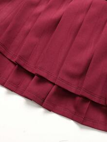 SHEIN Tween Girl Casual Round Neck Sleeveless Side Ruched Beaded Fitted Pleated Flare Dress - Burgundy - View 6
