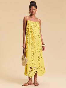 Travachic 女士纯色梭织连衣裙，度假款 - 黃色 - 查看 1