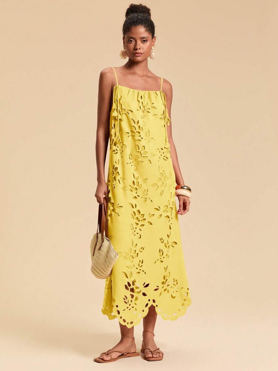 Travachic 女士纯色梭织连衣裙，度假款 - 黃色 - 查看 1