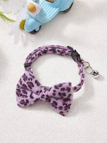 PETSIN 1件装柔软毛绒宠物项圈，可调节轻便，配有可爱豹纹蝴蝶结装饰铃铛吊坠，佩戴舒适，适合小型和中型犬猫日常佩戴、户外散步、度假、聚会、居家使用，易于佩戴。 - 彩色 - 查看 13