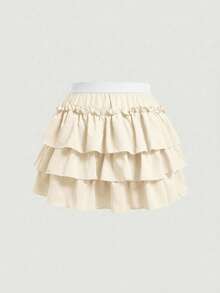 SHEIN MOD 大码女式黑色蝴蝶结蛋糕裙 - 杏色 - 查看 2