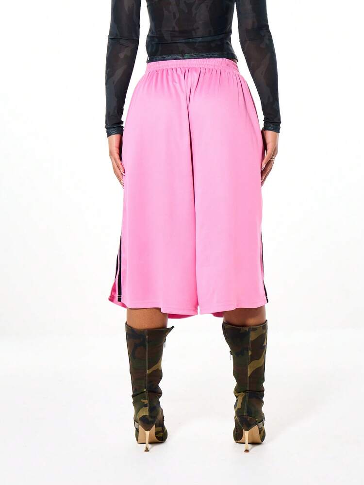 SUMWON WOMEN Mesh Side Stripe Wide Leg Shorts With Black Detailing