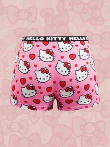 HELLO KITTY AND FRIENDS | SHEIN 3条装女士可爱卡通爱心字母全印花松紧腰平角短裤 - 粉色 - 查看 13