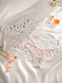 5pcs/Pack Floral Print Lace Trim Women's Bikini Briefs - Multicolor - View 4