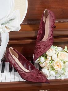 CUCCOO HITCHD Zapatos de tacón medio con punta puntiaguda para mujer, zapatos de fiesta - Carmesí - Ver 1