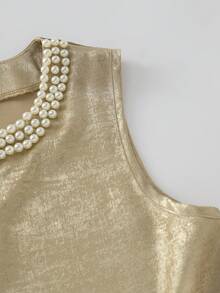 Franclia Elegant Valentine's Day Party Night Blouse In Gold Shimmering Fabric,Faux Pearl Neckline,Perfect For Autumn,Winter,Weddings, Dates & Outings - Gold - View 6