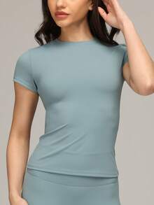 Sigmas Women's Slim Fit Stretch Short-Sleeve Tee Shirt - Blue - View 3