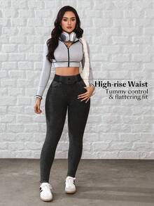 Flexra 女士休闲高腰修身牛仔裤，适合日常通勤 - 黑色 - 查看 7