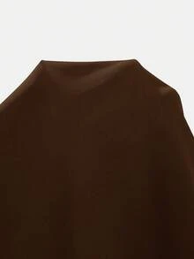 COSMINA 女士纯色圆领蝙蝠袖优雅时尚衬衫 - 棕色 - 查看 6