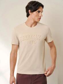 RONVEXI 标准版型男式卡其色短袖 T 恤 - 卡其色 - 查看 3