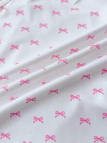 Bộ đồ cho bé gái tuổi teen gồm áo hai dây trắng viền ren thắt nơ và quần short siêu ngắn cài nút, thích hợp cho mùa xuân và hè, phù hợp cho ngày Valentine, mặc ở nhà, phong cách giản dị, tuổi teen. - Hồng - Xem 7