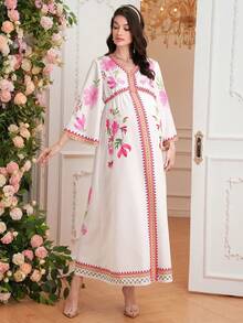 SHEIN 孕妇时尚印花中长袖连衣裙 - 彩色 - 查看 3