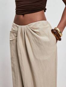 ATUI Studio Quần ống rộng dáng suông, xếp ly, có túi, màu trơn dành cho nữ, kiểu dáng thường ngày. - xanh quân đội - Xem 2