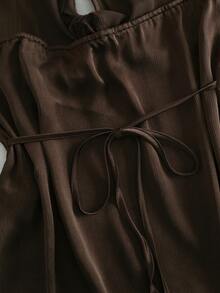 夏季新款露背褶皱腰带性感休闲度假女式吊带背心 - 棕色 - 查看 6