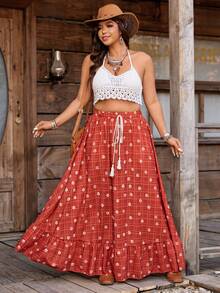 Breezaya Jupe vintage à imprimé et à franges en tissu texturé pour femmes grandes tailles, printemps/été. Blouse élégante en jacquard pour femmes. Convient pour les rassemblements du Nouvel An, les remises de diplômes, la Saint-Valentin, les festivals de musique, la Fête des Mères, Halloween, Thanksgiving, Pâques, la Fête nationale, le bal de promo, les sorties en couple, la saison des mariages, les excursions en plein air - Orange - Voir 6