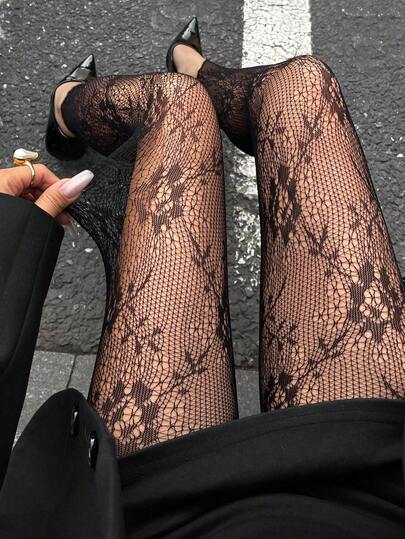 EMERY ROSE Plus Size Fashionable Sexy Sheer Lace Leggings