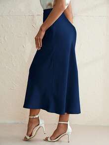 Aveloria Modichic Chân váy satin xếp ly, kiểu dáng thanh lịch dành cho nữ, có khóa kéo, dài, dáng suông, màu be tự nhiên, thích hợp cho mùa xuân/hè, trang phục công sở/kinh doanh. - Rửa tối - Xem 2