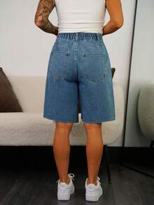 SAYEHFBABY Quần short denim nữ cạp thấp, rộng rãi, rách 5 điểm, họa tiết kim cương Bermuda / Quần short denim xanh nhạt / Quần áo mùa thu nữ / Trở lại trường / Quần áo đồng quê nữ / Quần áo hòa nhạc đồng quê / Quần áo nữ cổ điển / Quần áo đi chơi / Quần áo sân bay nữ / Trang phục đường phố nữ / Quần áo nữ phong cách Y2K - Rửa trung bình - Xem 2