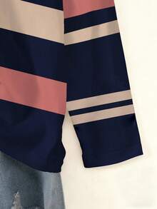 EMERY ROSE 女士长袖条纹印花T恤，经典图案设计，百搭，适合休闲和户外活动，秋季款 - 彩色 - 查看 4