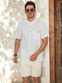 VIVINTIMO Men's Solid Color Simple Daily Short Sleeve Shirt Shirts For Men Polo Shirts For Going Out - White - View 5