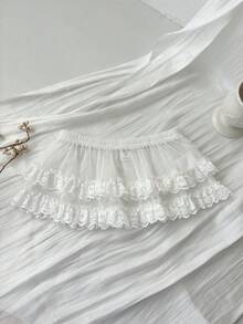 DAZY Falda mini de cintura elástica con contraste de encaje y malla, estilo casual de verano para adolescentes - Blanco - Ver 5