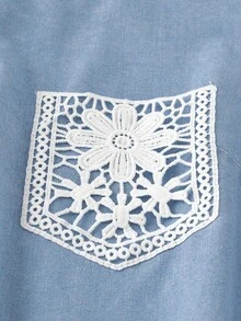 Rusticease Water-Soluble Lace Pocket Patchwork Denim Dress, Wash - Blue - View 3