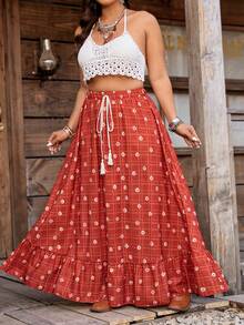 Breezaya Jupe vintage à imprimé et à franges en tissu texturé pour femmes grandes tailles, printemps/été. Blouse élégante en jacquard pour femmes. Convient pour les rassemblements du Nouvel An, les remises de diplômes, la Saint-Valentin, les festivals de musique, la Fête des Mères, Halloween, Thanksgiving, Pâques, la Fête nationale, le bal de promo, les sorties en couple, la saison des mariages, les excursions en plein air - Orange - Voir 4