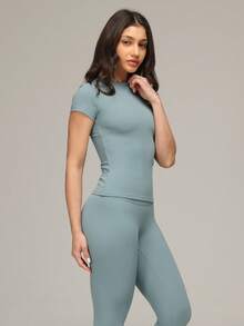 Sigmas Women's Slim Fit Stretch Short-Sleeve Tee Shirt - Blue - View 5