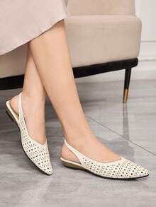 Sleekvia Women's Lightweight Hollow-Out Breathable Pointed Toe Low Heel Shoes, Elegant Minimalist Apricot Color Slip-On Shoes For Commuting, Office, Shopping, Afternoon Tea, Travel, Versatile Daily Wear - Apricot - View 4