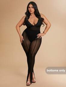 SHEIN BAE Leggings neri trasparenti taglie forti per donne, pantaloni skinny a vita alta sexy e lunghi - nero - Visualizzare 5