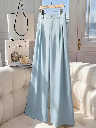 GlowEve CURVE Plus Size Solid Color Casual Pleated Design Elegant Wide Leg Pants