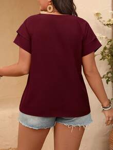 EMERY ROSE Áo kiểu dáng rộng rãi, thanh lịch, tối giản, cổ tròn, tay ngắn, raglan, màu trơn, cỡ lớn. - Màu Đỏ Sâu - Xem 2