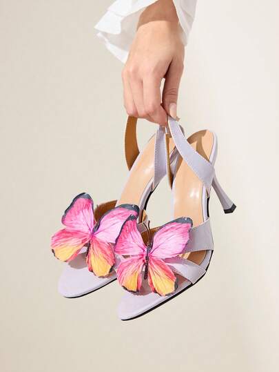 CUCCOO CHICEST Women's Elegant Butterfly Decor High Heel Sandals Wedding Shoes Spring Shoes Bride Shoes