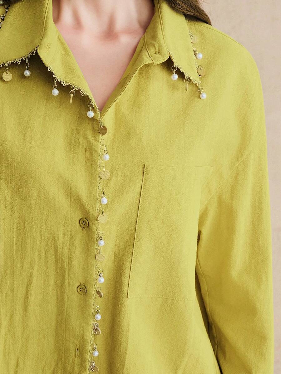 Anewsta Spring Fashion New Stylish Casual Commuter Versatile Blouse For Women - Mustard Yellow - View 1
