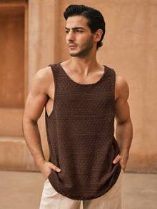 HIMLAND 男士纹理针织休闲夏季度假纯色背心 - 棕色 - 查看 2