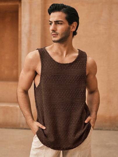 HIMLAND Regata Casual de Verão Masculina em Malha Texturizada de Cor Sólida