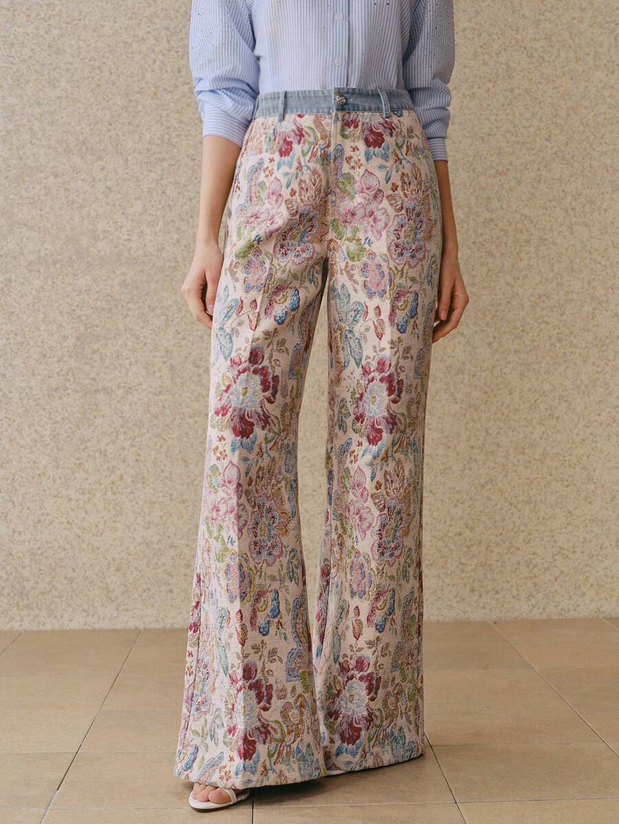 Anewsta Quần ống đứng dệt jacquard cổ điển nhiều màu sắc, thiết kế cạp cao rộng rãi, giúp thon gọn và kéo dài chân, thích hợp cho mùa xuân và mùa thu. - Nhiều màu - Xem 1