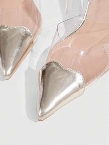 CUCCOO SZL Women's Pointed Toe Transparent Design Elegant High Heel Mules Valentine's Day - Gold - View 6