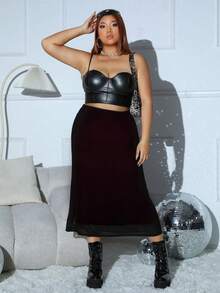 SHEIN EZwear 大码黑色网纱优雅OL风半身裙 - 彩色 - 查看 6