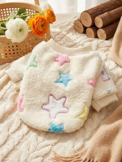 PETSIN 1 Pc Soft Fleece Colorful Star Print Warm Crew Neck For Dogs, Suitable For All Pets