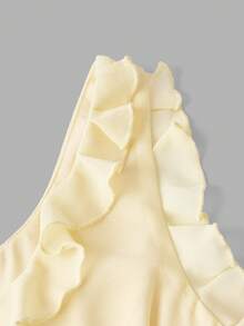 SHEIN MOD Women's Elegant Pale Yellow Chiffon Ruffle V Neck Sleeveless Fitted Ruched Mermaid Maxi Dress - Pale Yellow - View 6