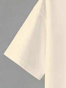 SHEIN Streecool Kids 男童休闲时尚创意个性清新高端简约数字67卡通积木闪电标语印花宽松基础款短袖T恤，舒适日常穿着，适合春、夏、秋季穿着。 - 米色 - 查看 4