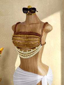 Mistrie 女士性感串珠装饰吊带背心式比基尼 - 棕色 - 查看 6