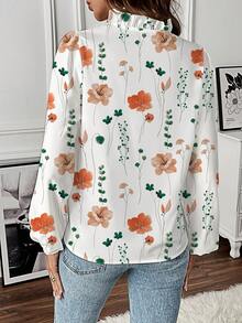 EMERY ROSE 女士休闲度假灯笼袖印花V领衬衫 - 彩色 - 查看 2