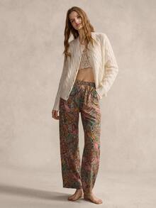 Women's Paisley & Cashew Flower Print Elastic Waist Loose Wide Leg Pants, Comfortable Loungewear/Sleepwear Bottom - Multicolor - View 2