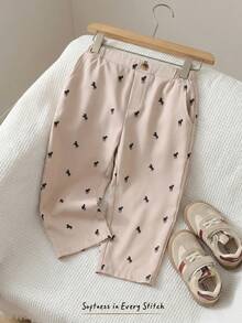 Cozy Pixies 男童卡其色卡通马图案松紧腰斜插口袋裤 - 卡其色 - 查看 2