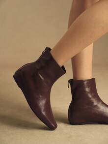 Rosivie 女士尖头搭扣设计休闲时尚过膝长靴 - 棕色 - 查看 4