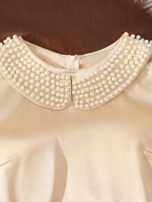Lyxana Women's Sleeveless Solid Color Elegant Beaded Collar Blouse - Apricot - View 4
